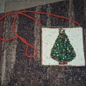 Vintage Beaded Christmas Tree Crossbody Purse Handbag Bag Made In India